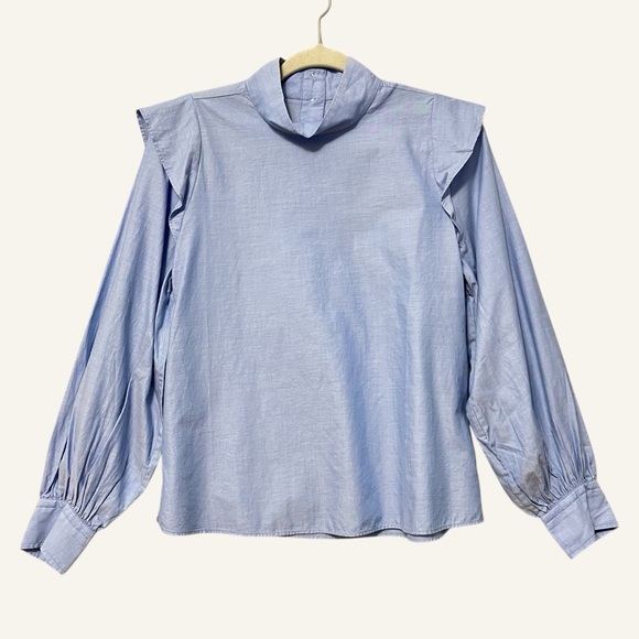 Everlane Tops - Everlane Ruffle Shoulder Mock Neck Blouse Top NWT Size 2 Light Blue Office
